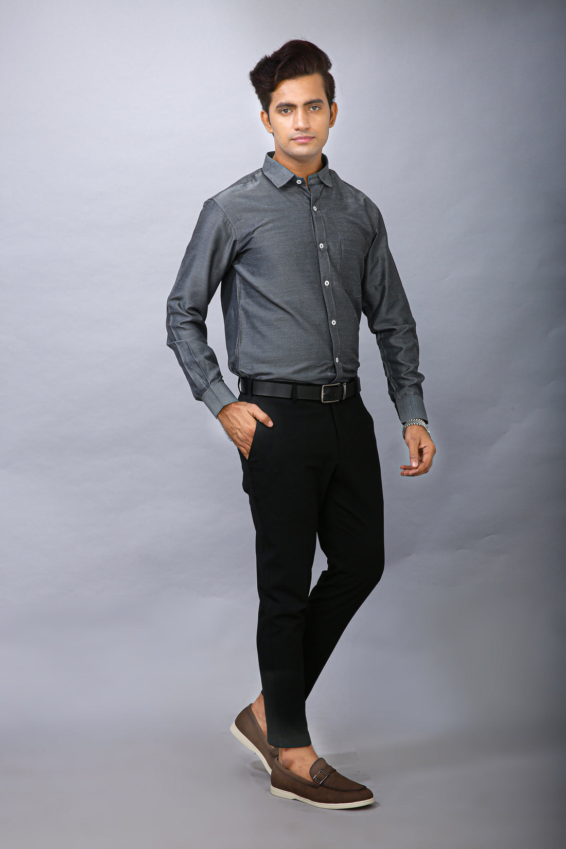 Grey Men's Polyester Solid Shirt - Stylish & Comfortable | BOWLIFESTYLE