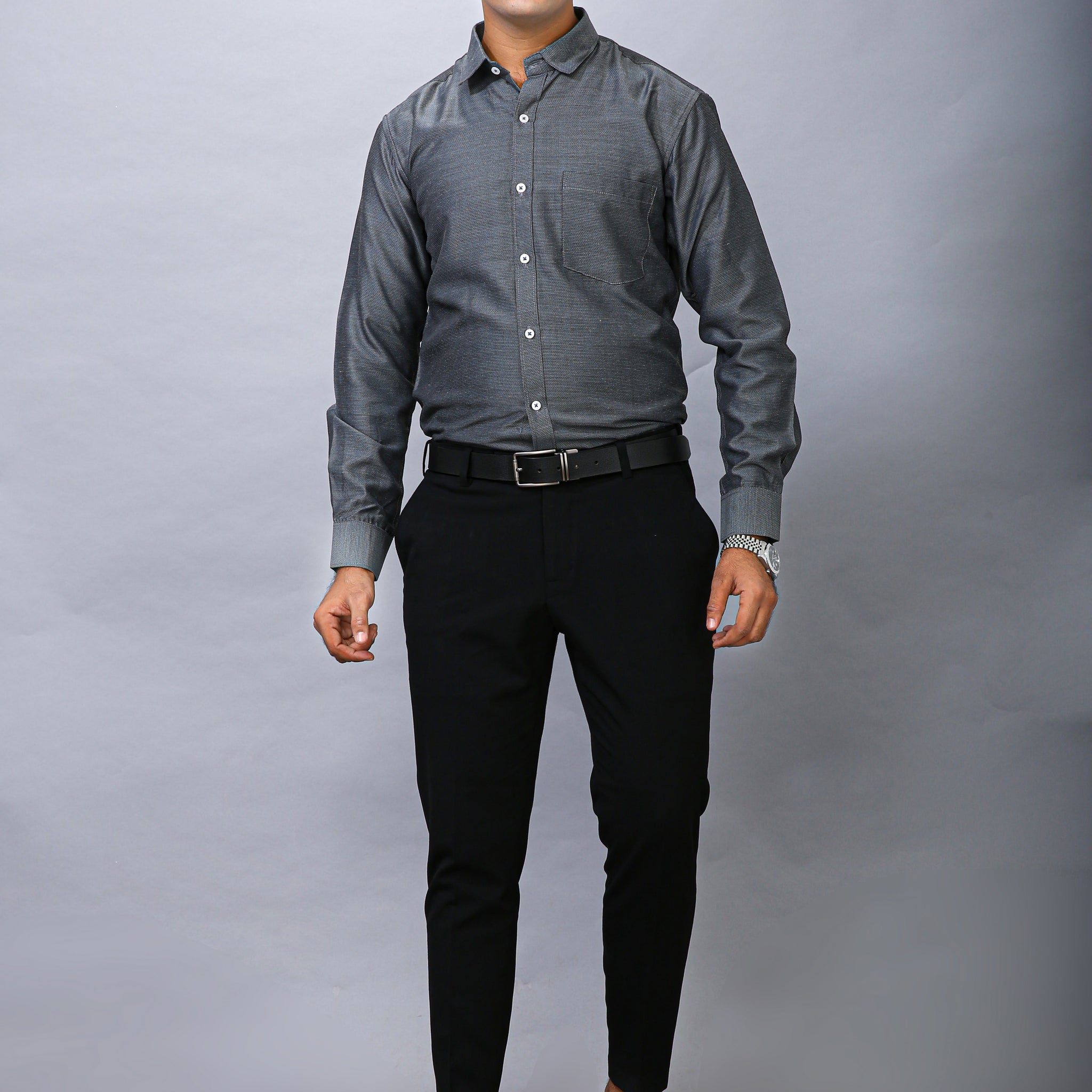 Grey Men's Polyester Solid Shirt - Stylish & Comfortable | BOWLIFESTYLE