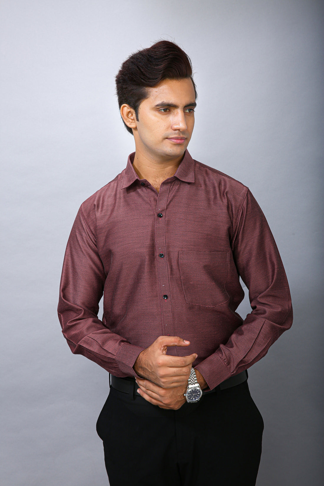 Wine Men's Polyester Solid Shirt - Elegant & Durable | BOWLIFESTYLE