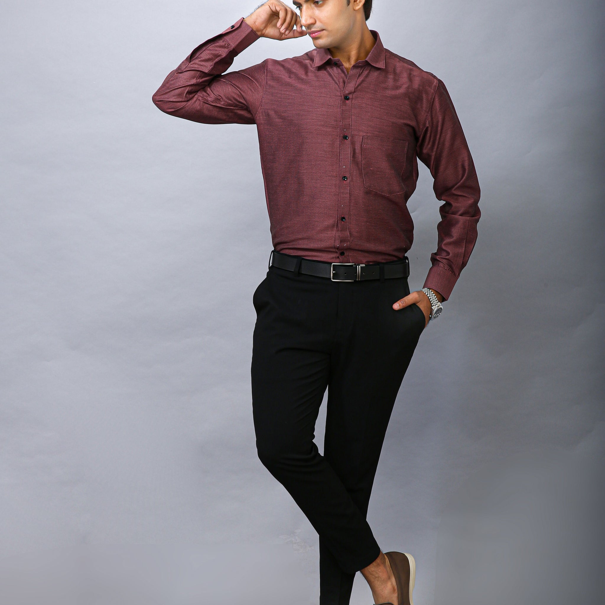 Wine Men's Polyester Solid Shirt - Elegant & Durable | BOWLIFESTYLE