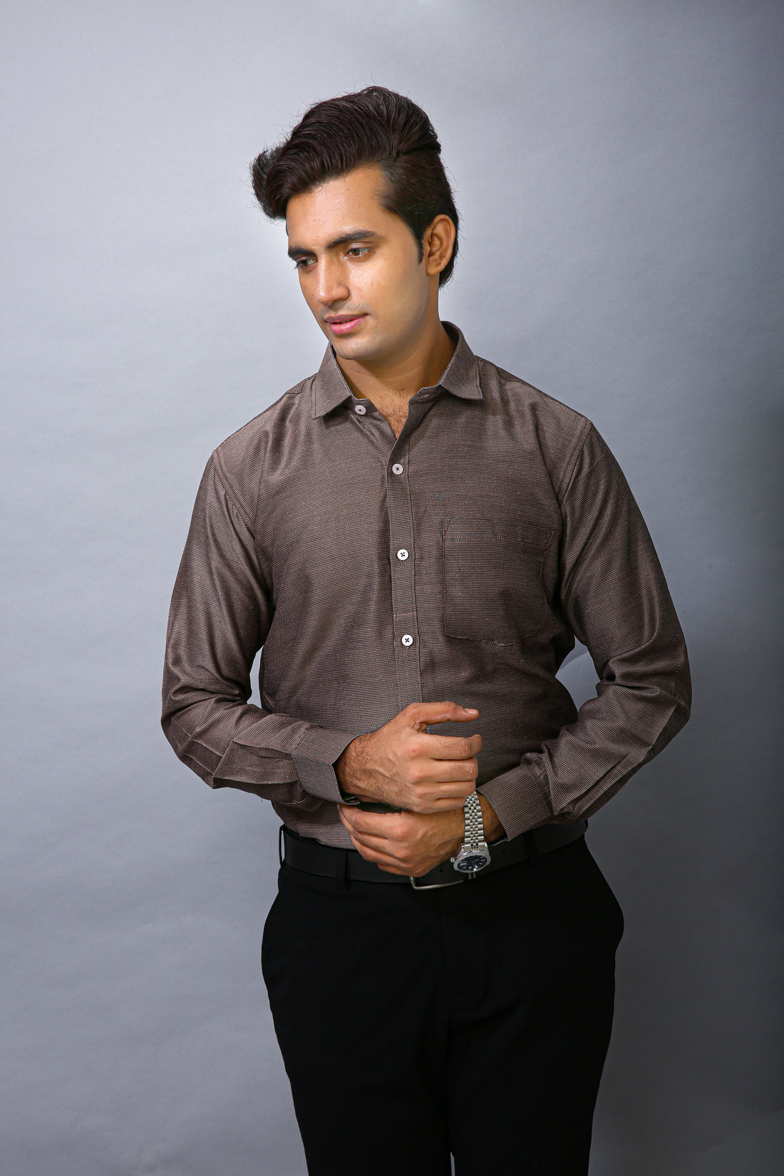 Brown Men's Polyester Solid Shirt - Stylish & Comfortable | BOWLIFESTYLE