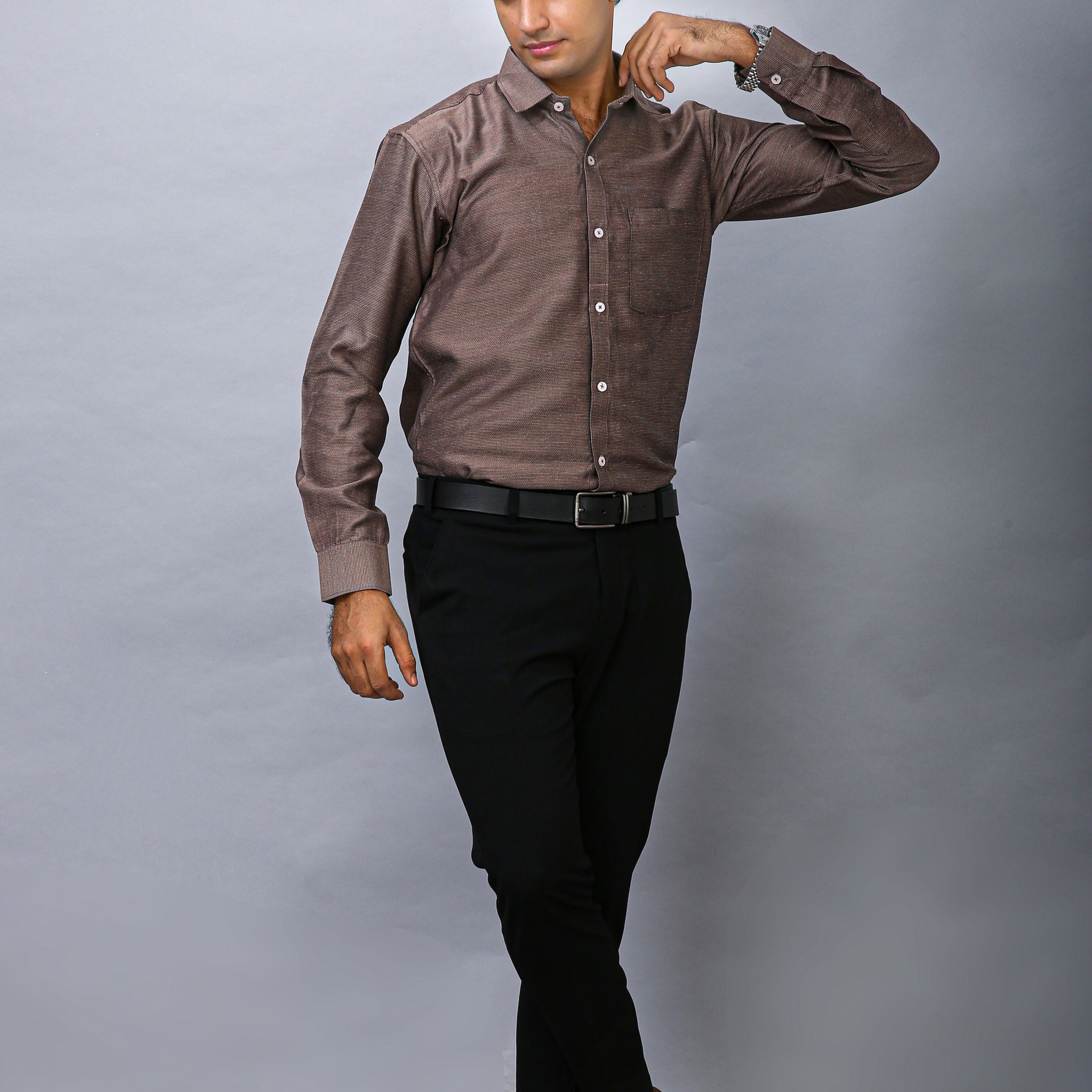 Brown Men's Polyester Solid Shirt - Stylish & Comfortable | BOWLIFESTYLE