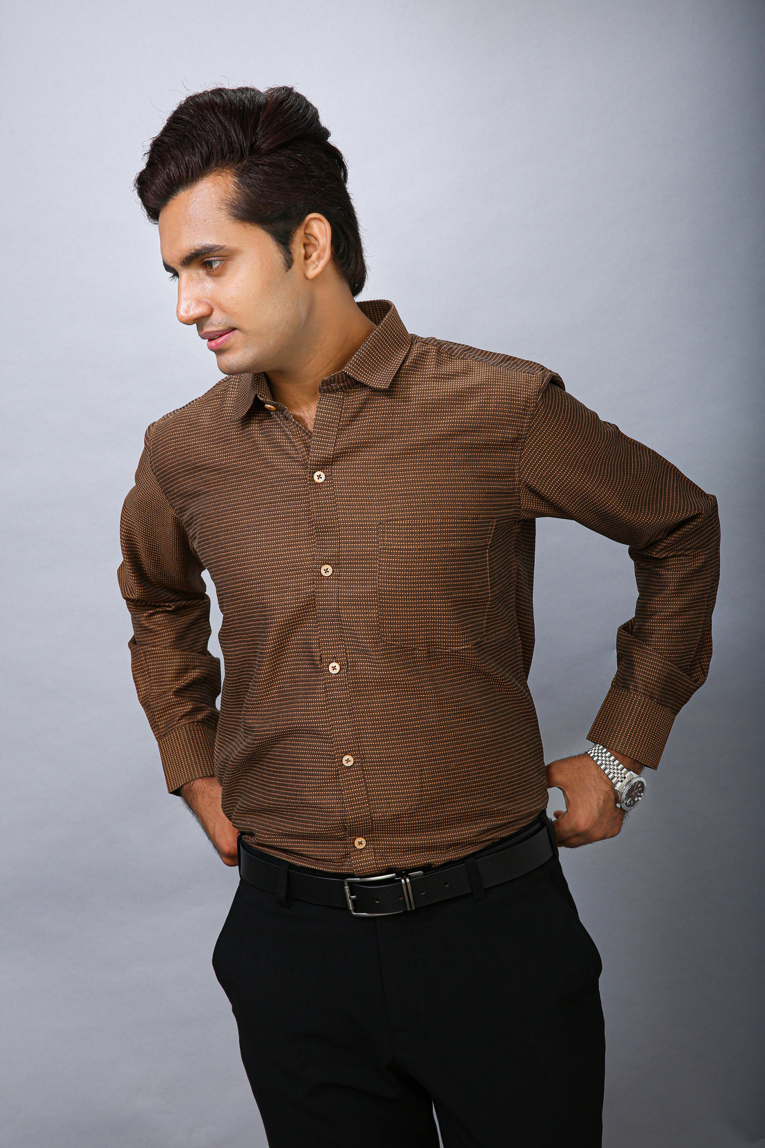 Coffee Brown Men's Polyester Solid Shirt - Elegant & Durable | BOWLIFESTYLE