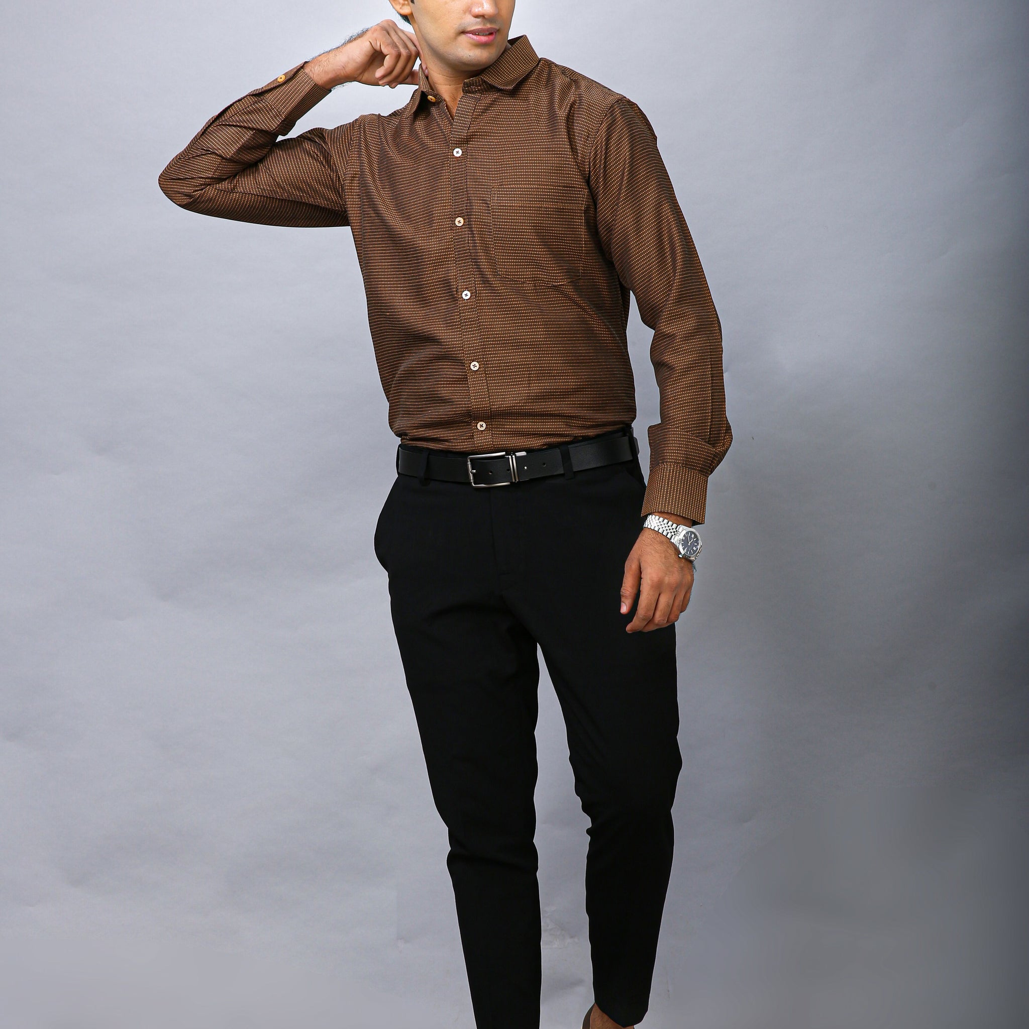 Coffee Brown Men's Polyester Solid Shirt - Elegant & Durable | BOWLIFESTYLE