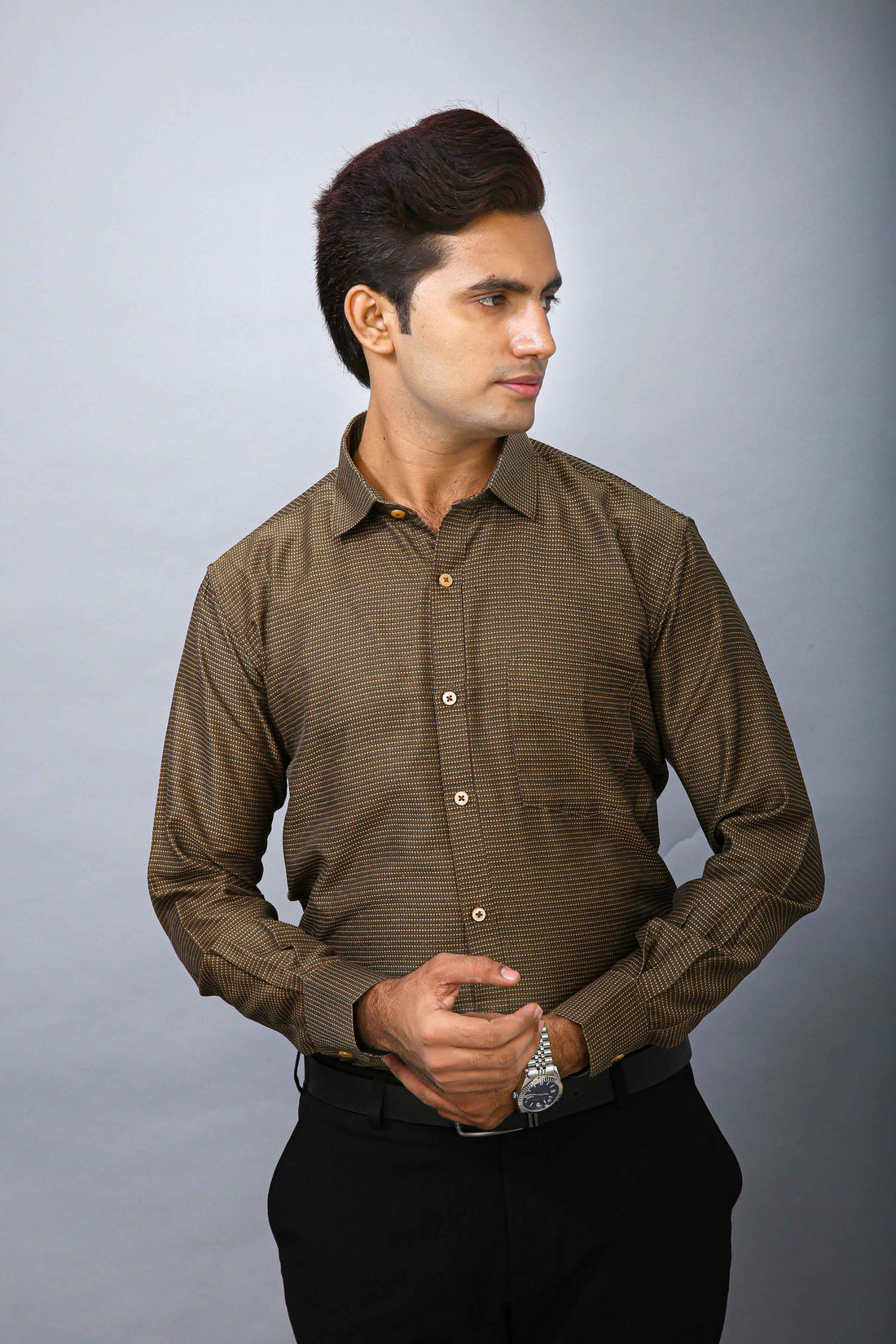 Brown Men's Polyester Solid Shirt - Durable & Stylish | BOWLIFESTYLE