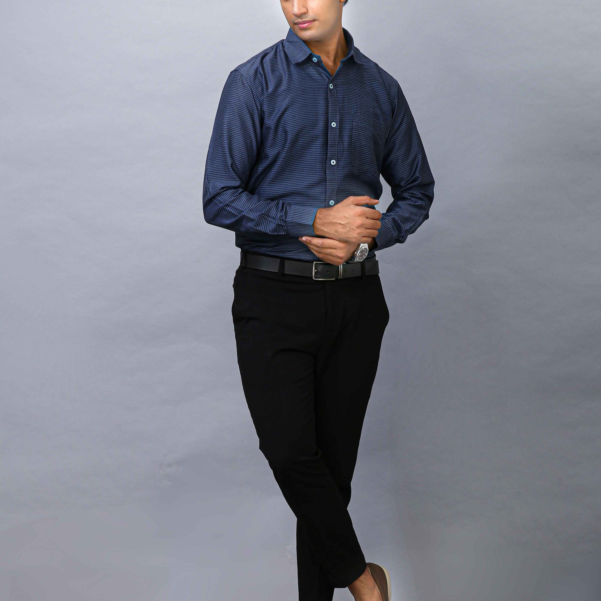 Blue Men's Polyester Solid Shirt - Stylish & Durable | BOWLIFESTYLE