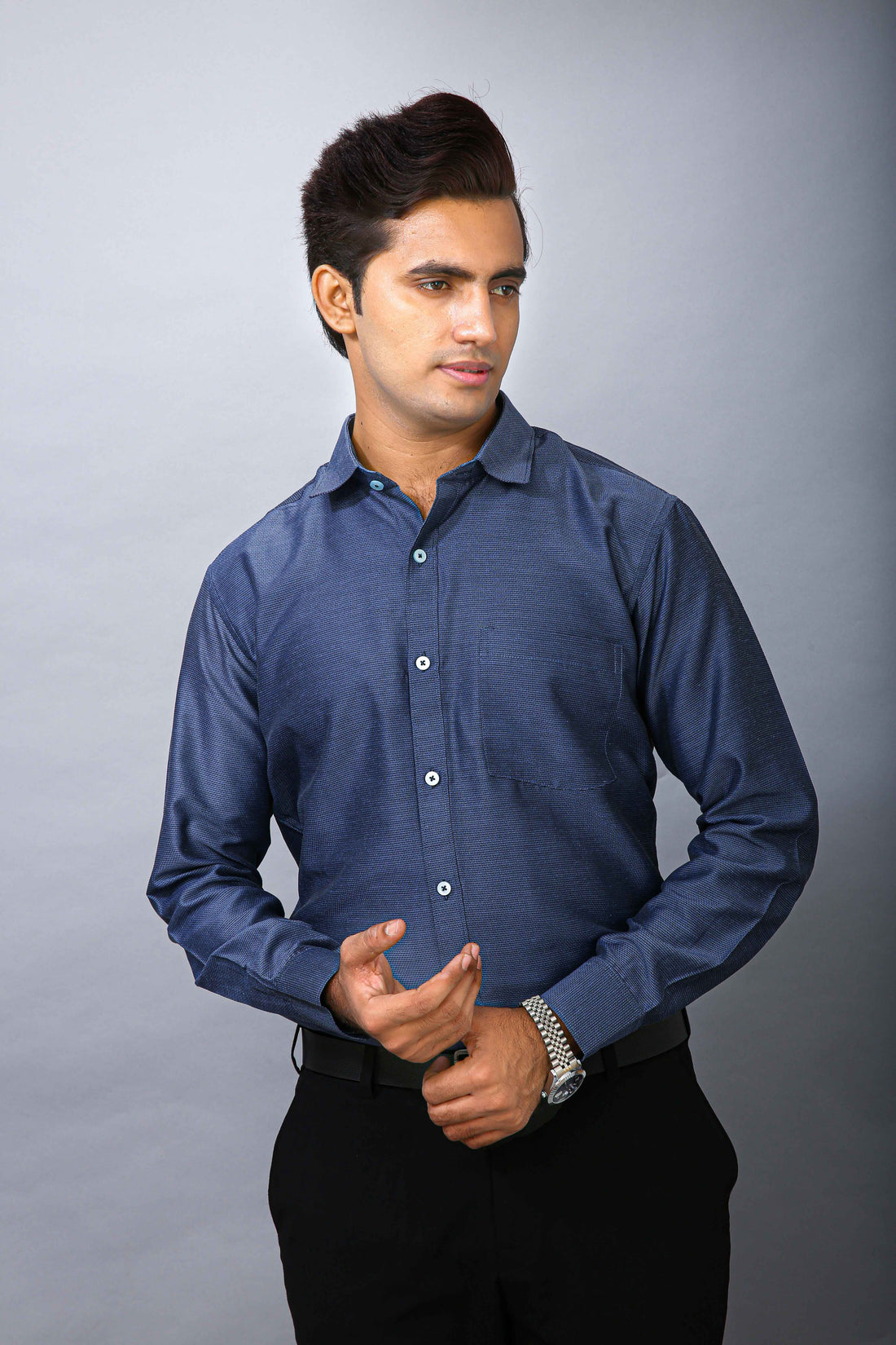 Blue Men's Polyester Solid Shirt - Casual & Comfortable | BOWLIFESTYLE