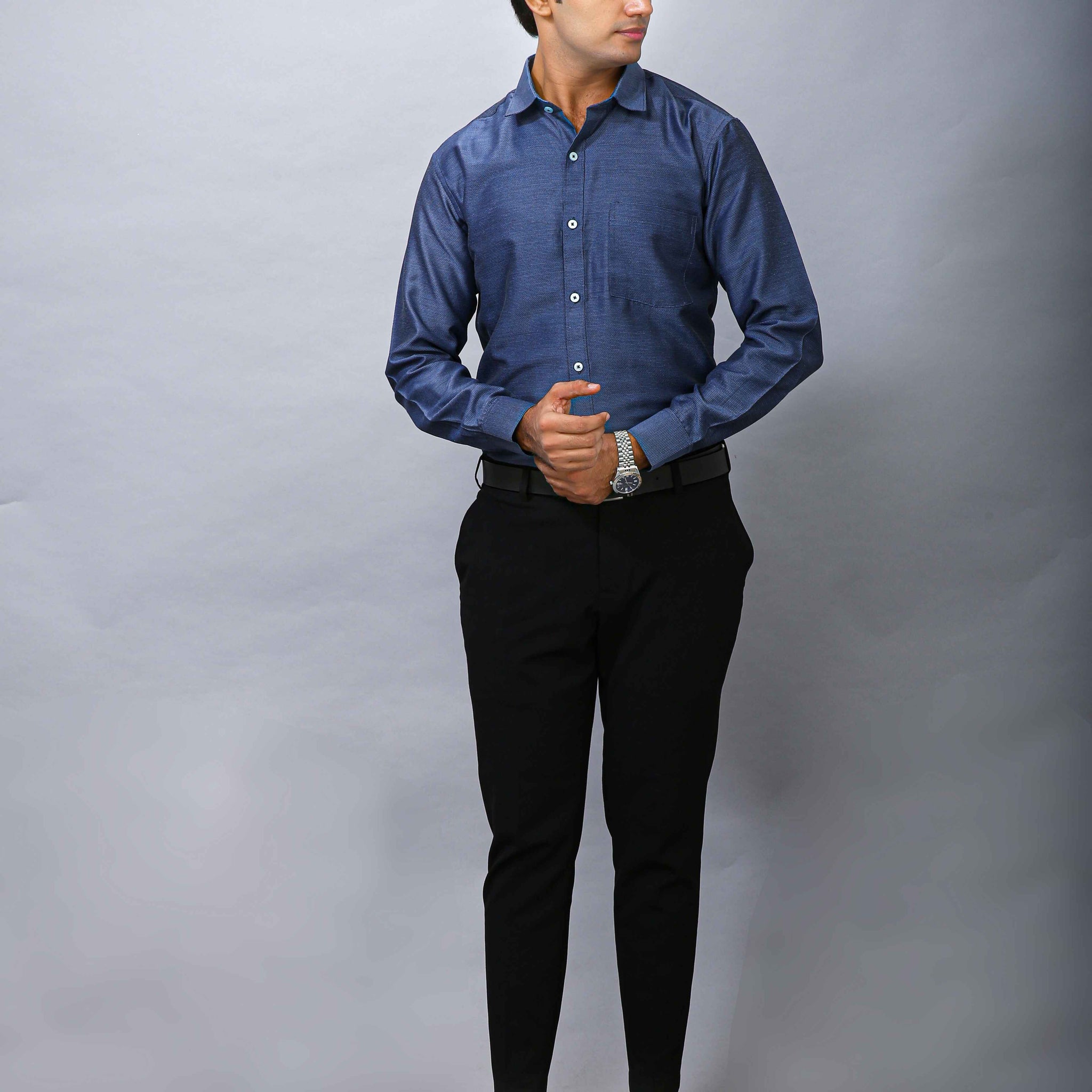 Blue Men's Polyester Solid Shirt - Casual & Comfortable | BOWLIFESTYLE