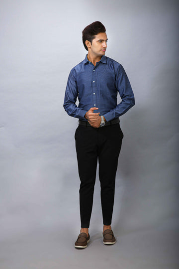 Blue Men's Polyester Solid Shirt - Casual & Comfortable | BOWLIFESTYLE