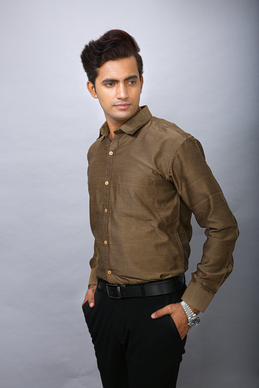 Brown Men's Polyester Solid Shirt - Casual & Comfortable | BOWLIFESTYLE