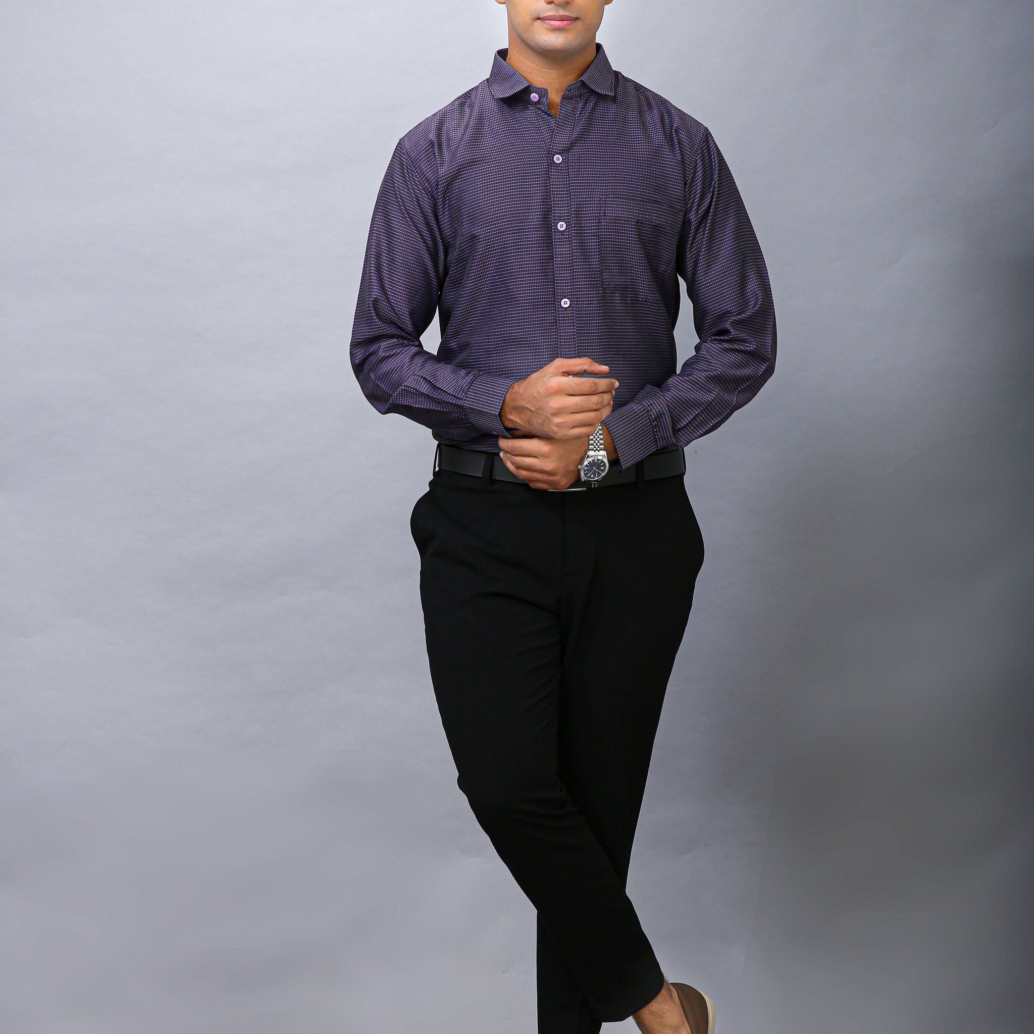 Navy Blue Men's Polyester Solid Shirt - Stylish & Comfortable | BOWLIFESTYLE