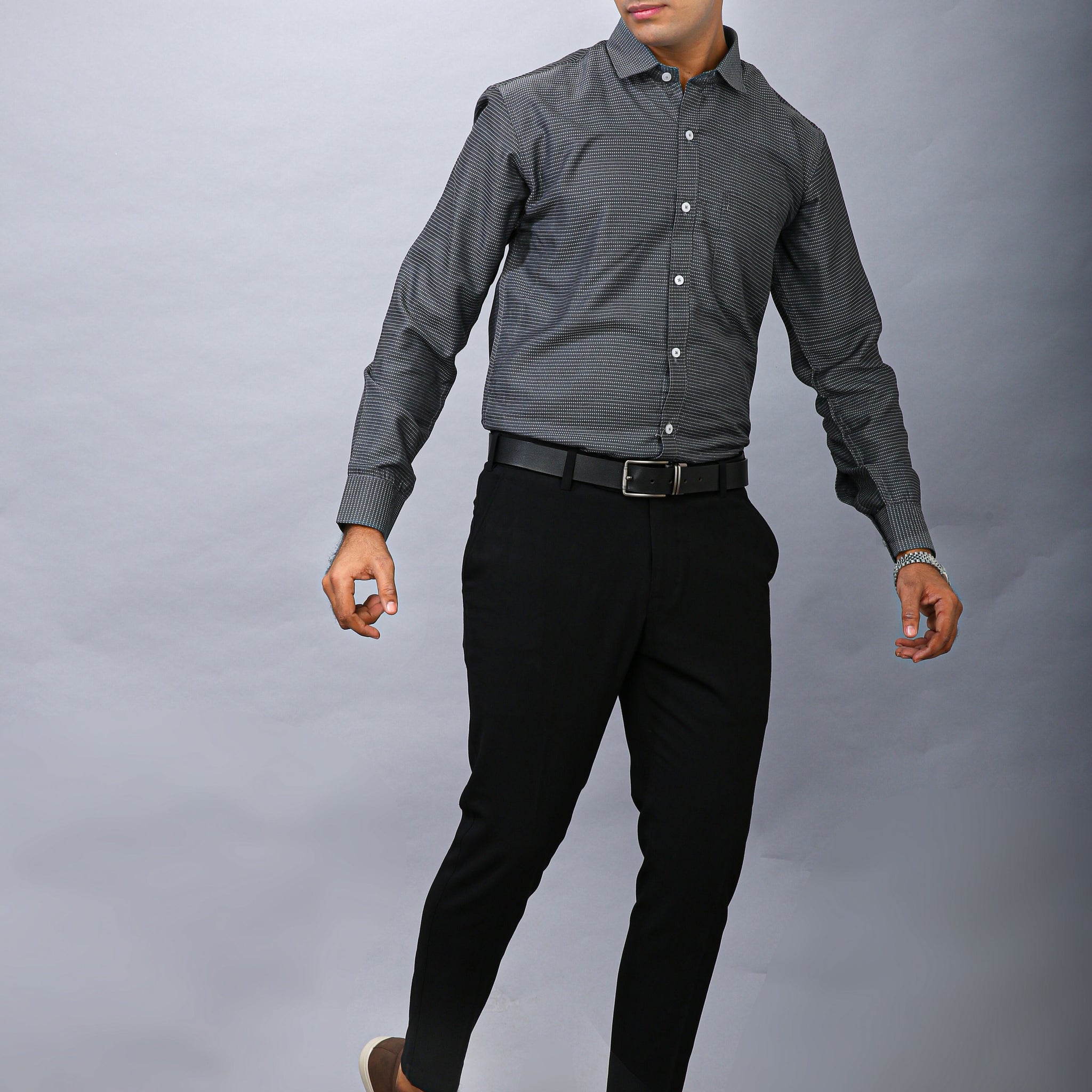 Grey Men's Polyester Solid Shirt - Stylish & Comfortable | BOWLIFESTYLE