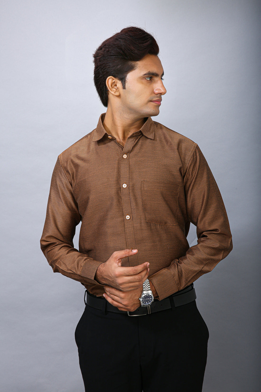 Brown Men's Polyester Solid Shirt - Stylish & Comfortable | BOWLIFESTYLE