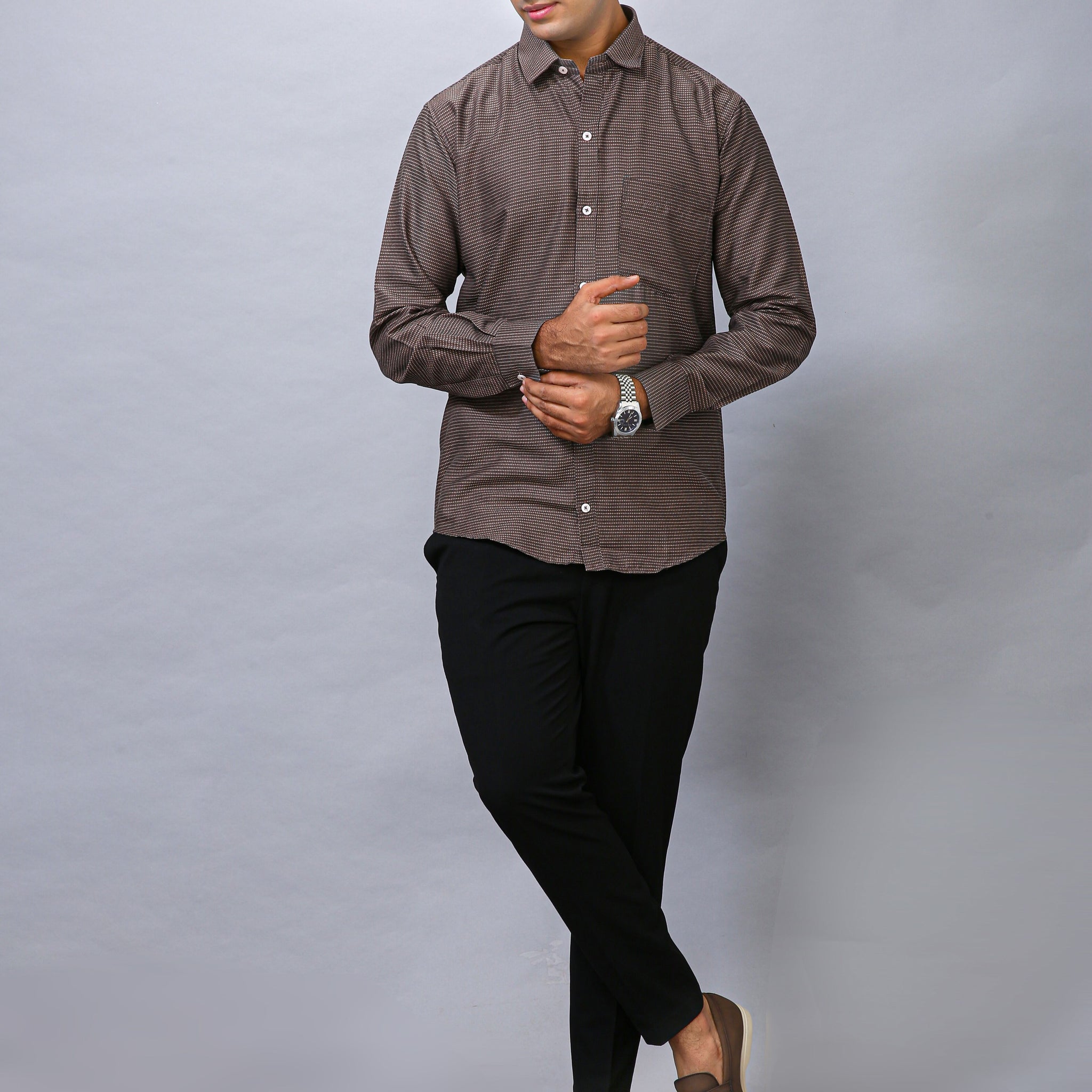 Chocolate Brown Men's Polyester Solid Shirt - Stylish | BOWLIFESTYLE