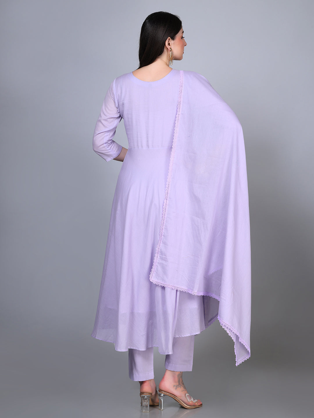 Lavender Cotton Embroidered Kurta Set with Dupatta - Laxis