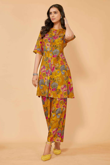 SUNDARNAARI Cotton Blend Printed Co-Ords – Trendy & Comfortable, Yellow