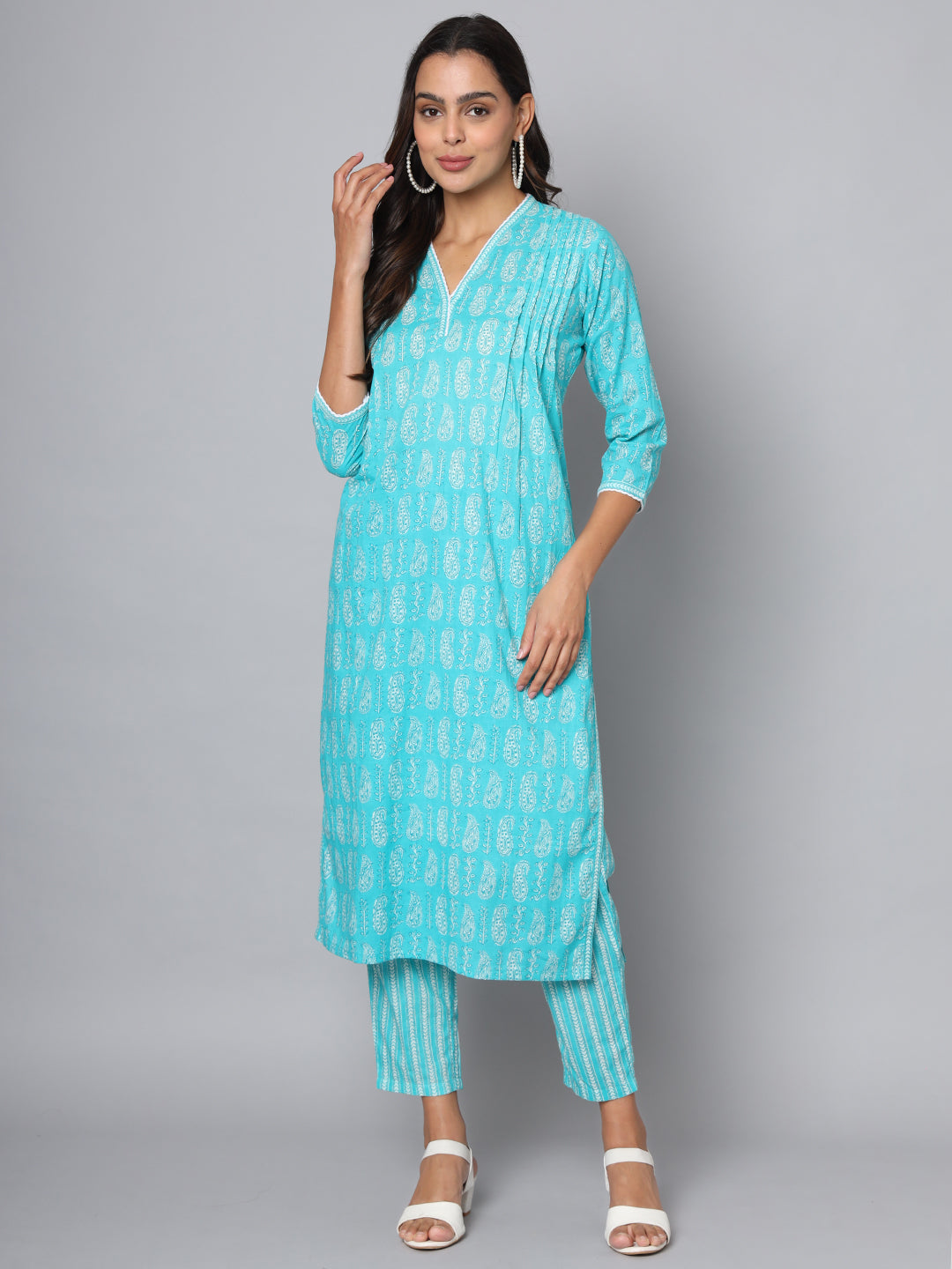 SUNDARNAARI Sea Green Kurta Set for Women | Printed Cotton | Comfortable & Stylish | Ideal for Casual & Festive Occasions