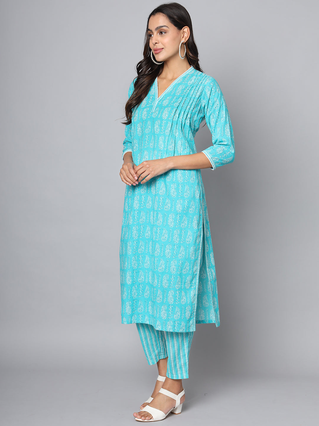 SUNDARNAARI Sea Green Kurta Set for Women | Printed Cotton | Comfortable & Stylish | Ideal for Casual & Festive Occasions