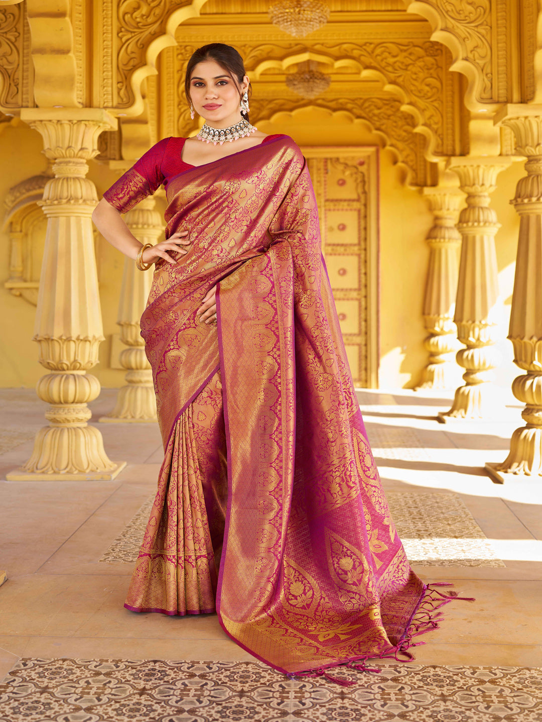 Krimmple Womens Silk Saree With Blouse Piece - Wine