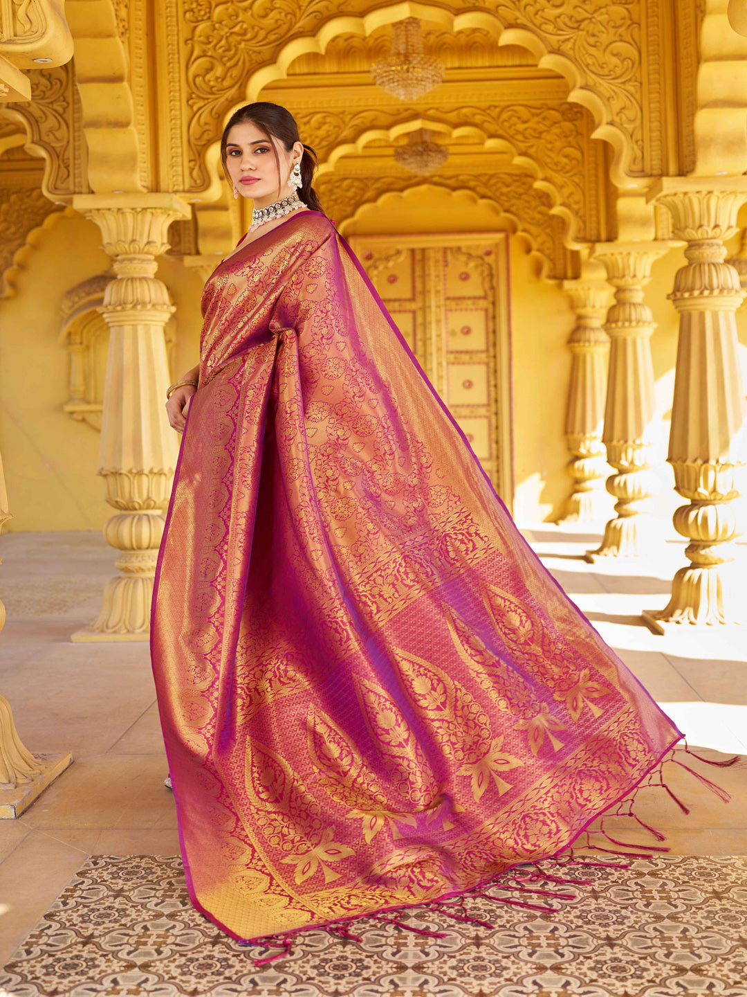 Krimmple Womens Silk Saree With Blouse Piece - Wine