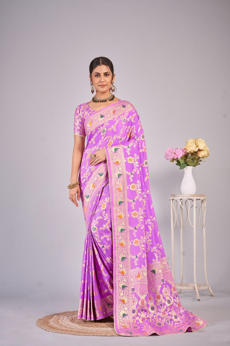 Lavender Gold  Silk Cotton Saree - Woven Design | SANGINI