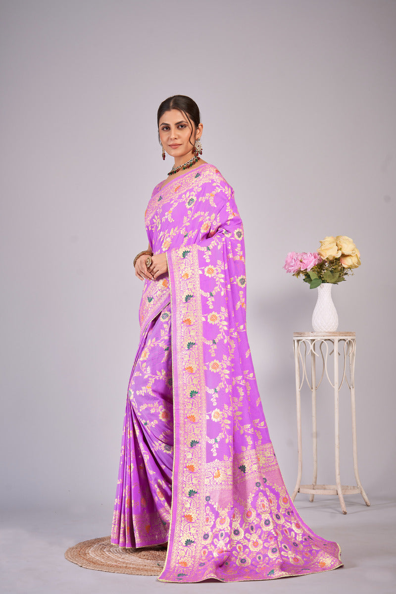 Lavender Gold  Silk Cotton Saree - Woven Design | SANGINI