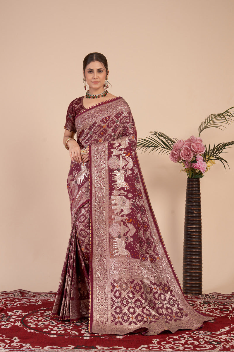 Purple Gold  Silk Cotton Saree - Woven Design | SANGINI