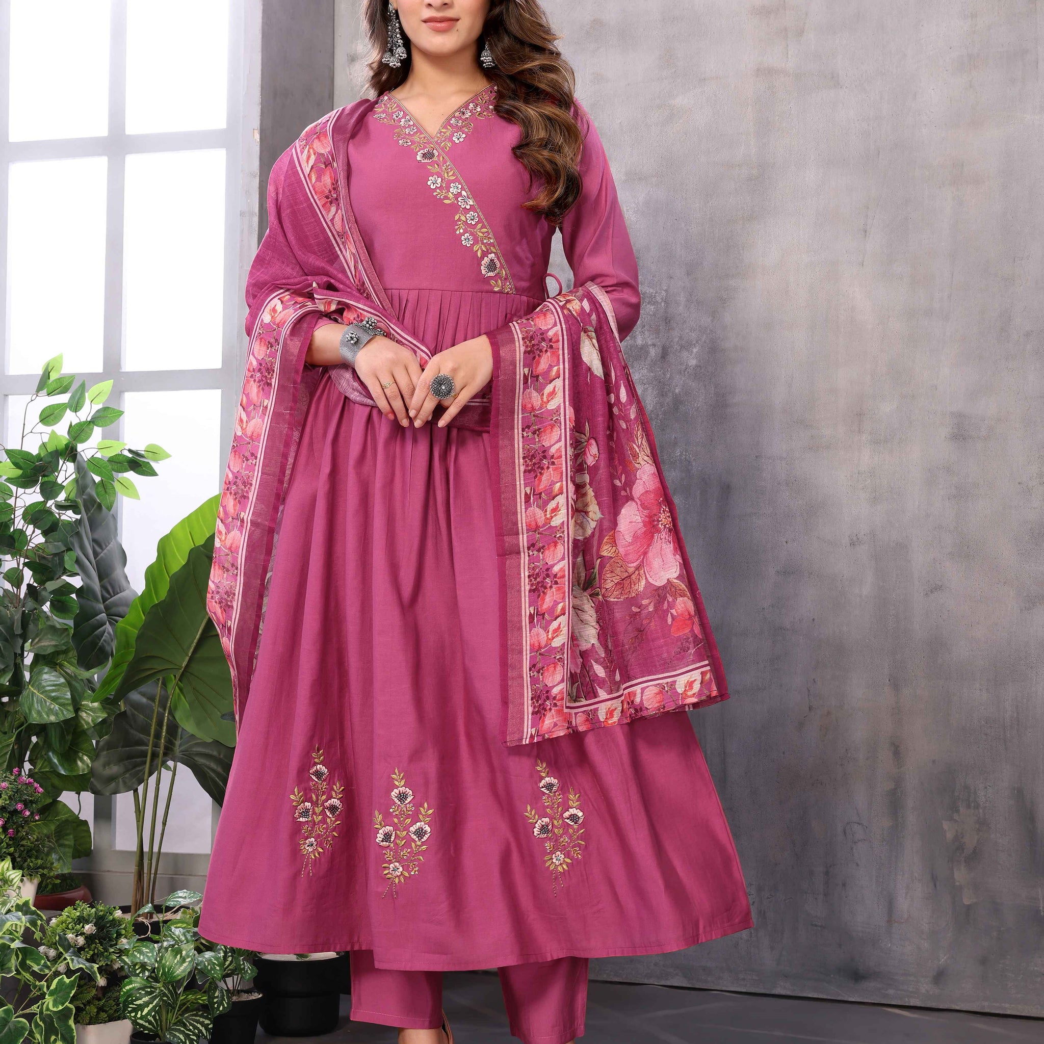 SUNDARNAARI Organic Cotton Embroidered Kurta Set in Pink – Elegant & Sustainable Women's Wear