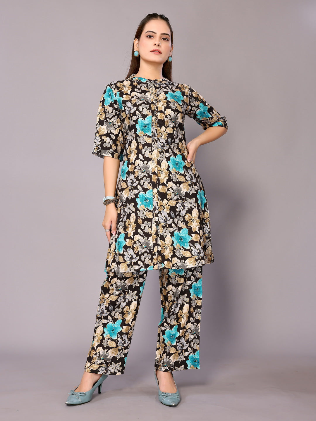 SUNDARNAARI Cotton Blend Printed Co-Ords – Stylish & Comfortable, Black