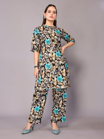 SUNDARNAARI Cotton Blend Printed Co-Ords – Stylish & Comfortable, Black