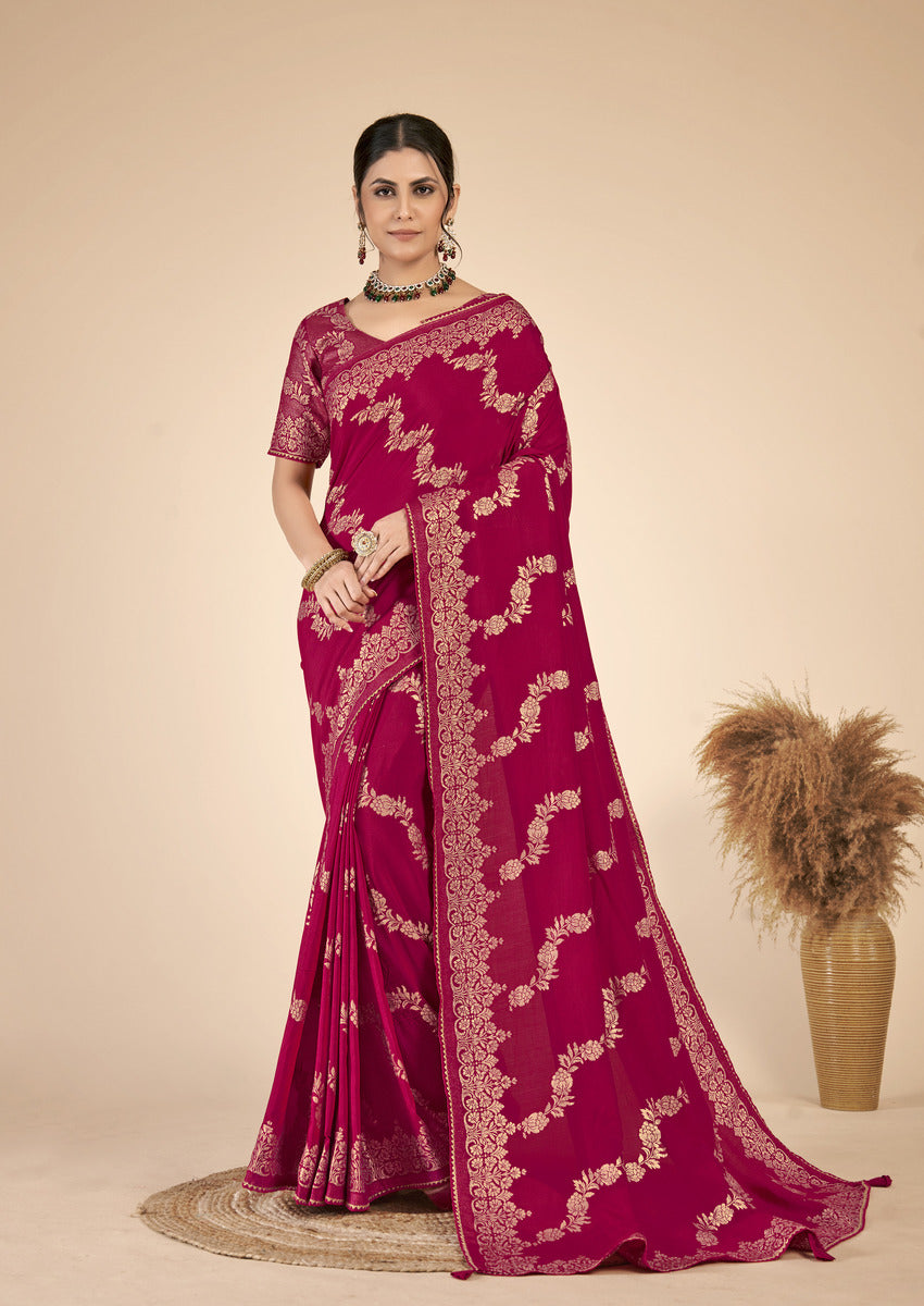 Pink Gold  Silk Cotton Saree - Woven Design | SANGINI