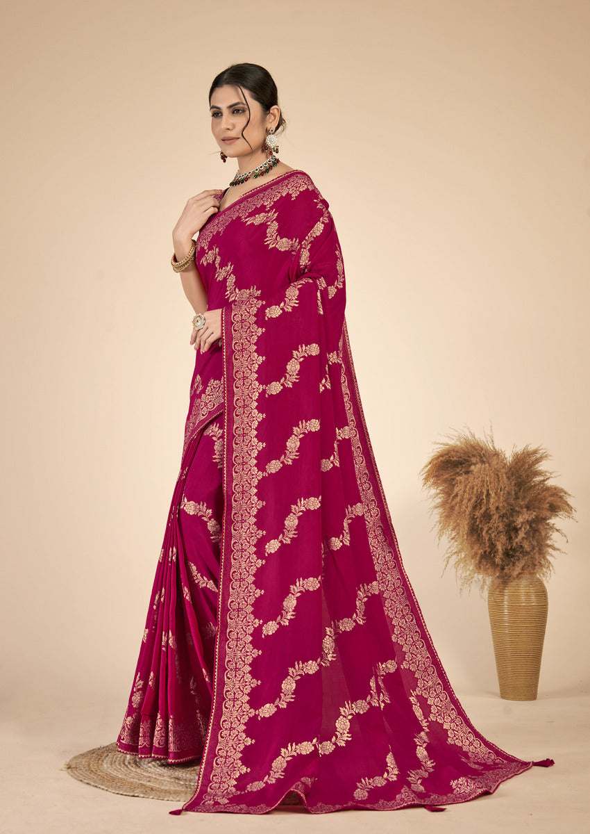 Pink Gold  Silk Cotton Saree - Woven Design | SANGINI