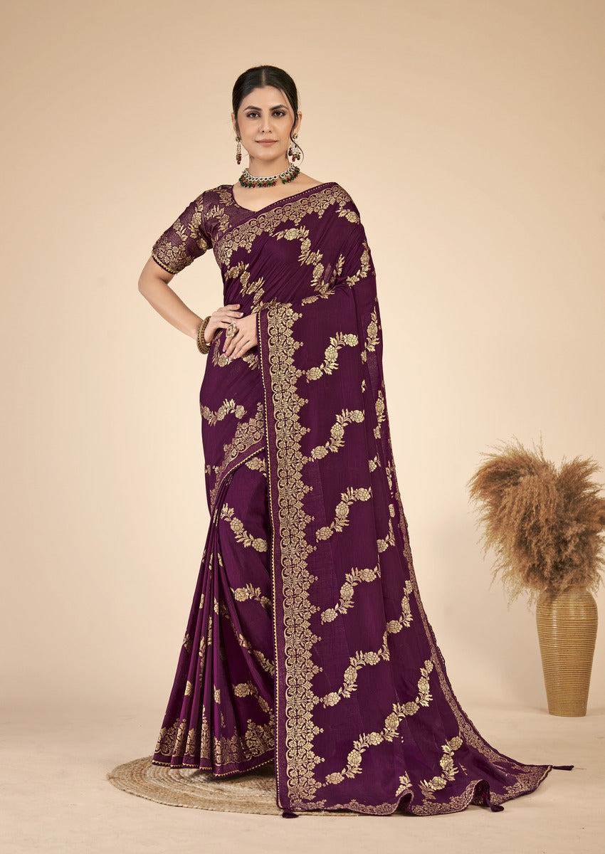 Purple Gold  Silk Cotton Saree - Woven Design | SANGINI