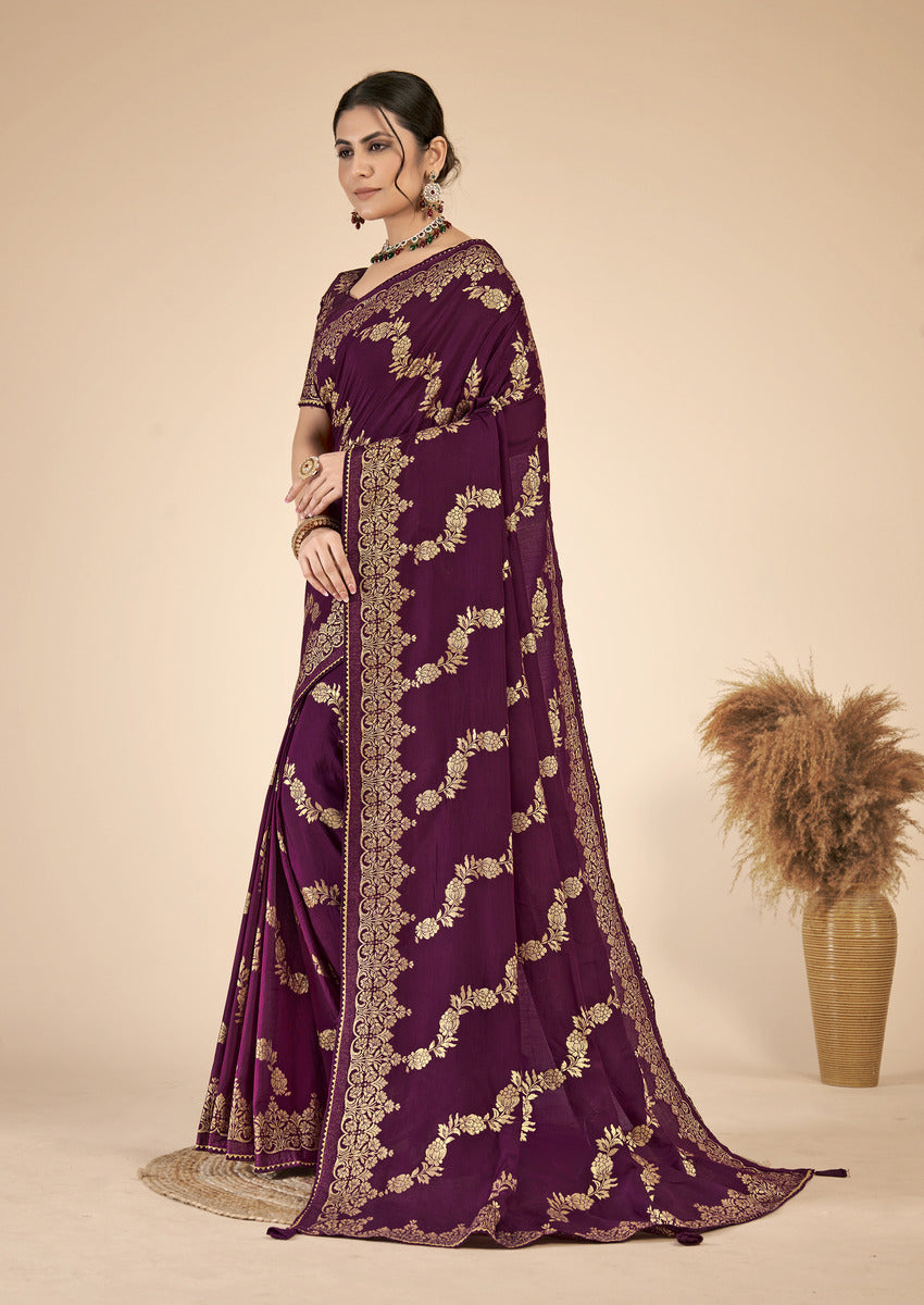 Purple Gold  Silk Cotton Saree - Woven Design | SANGINI