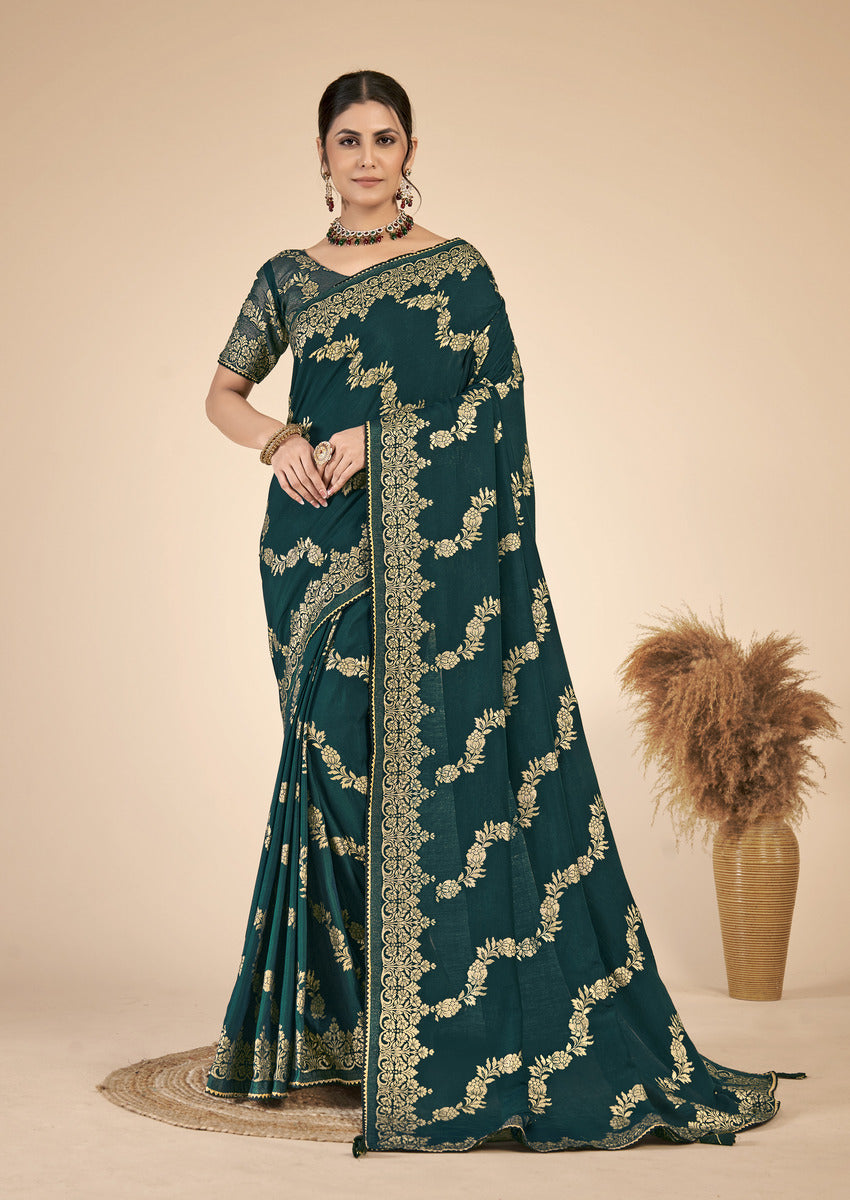 Blue Gold  Silk Cotton Saree - Woven Design | SANGINI