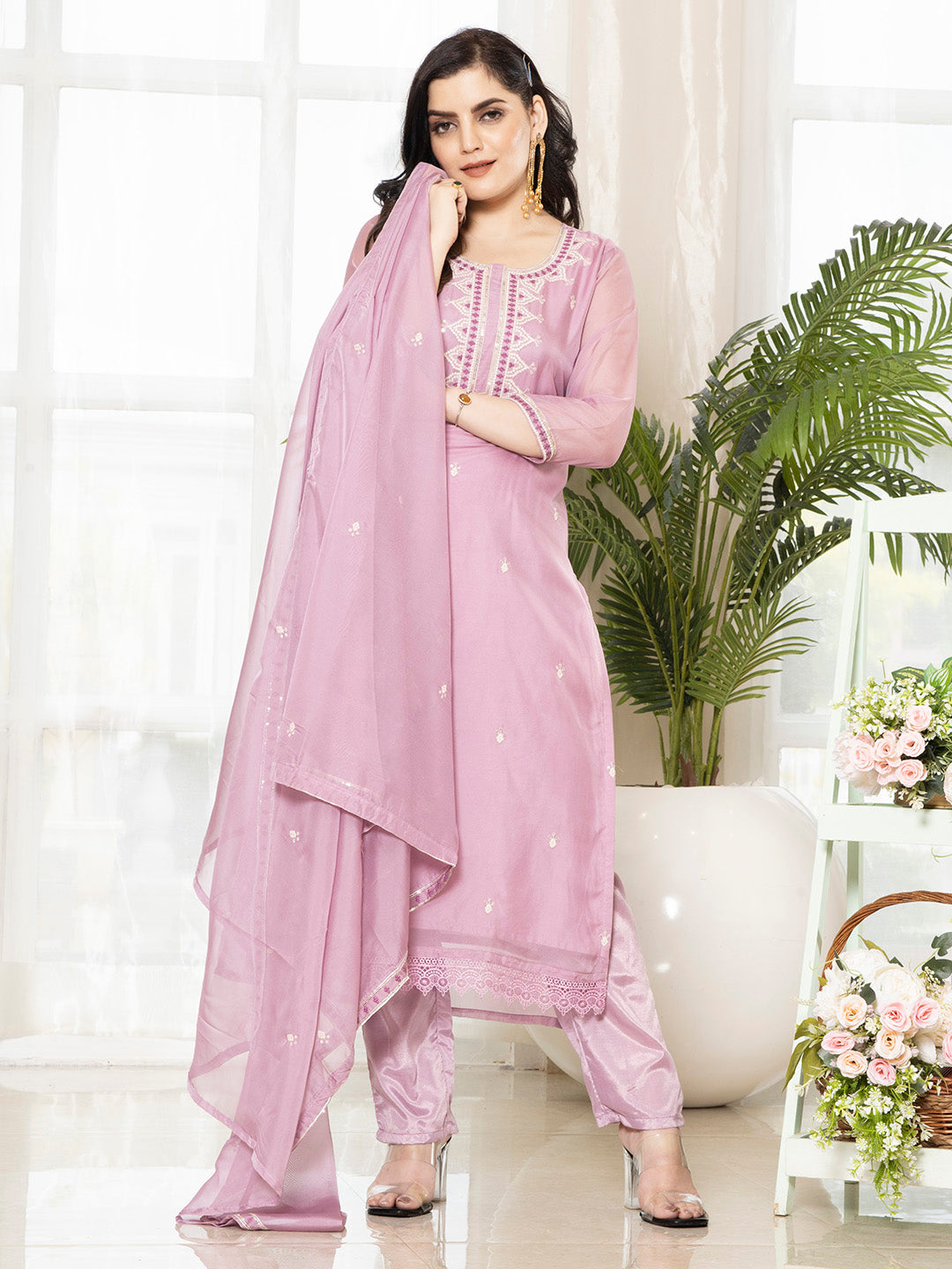 Gajri Organza Embroidered Kurta Set with Dupatta - Laxis