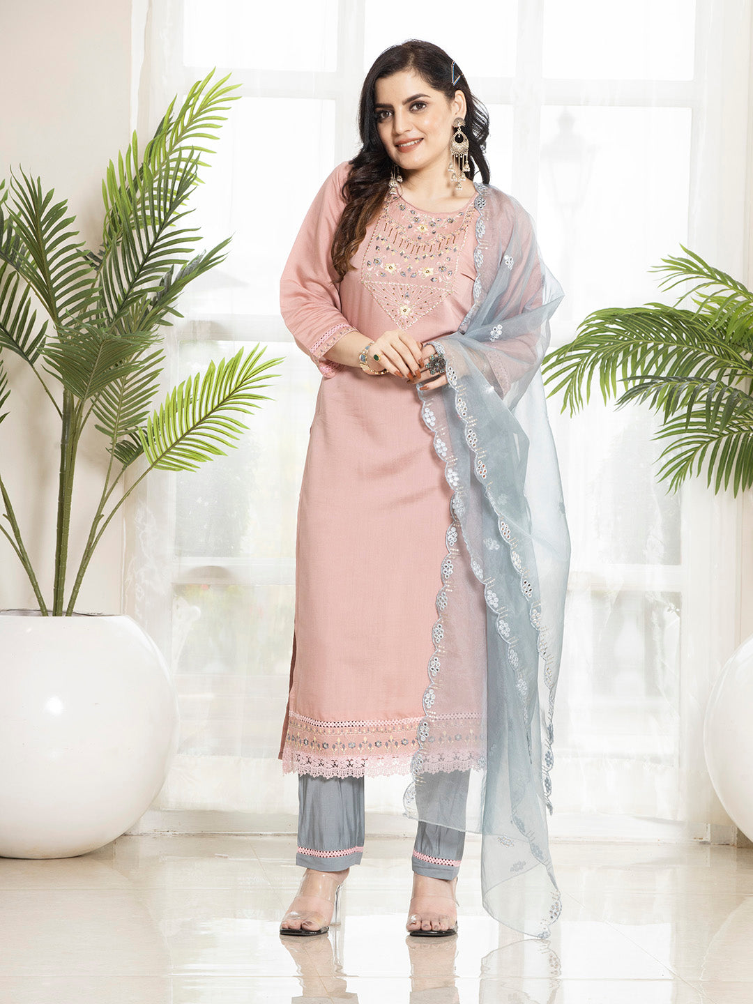 Multicolor Chanderi Silk Embroidered Kurta Set with Dupatta - Laxis