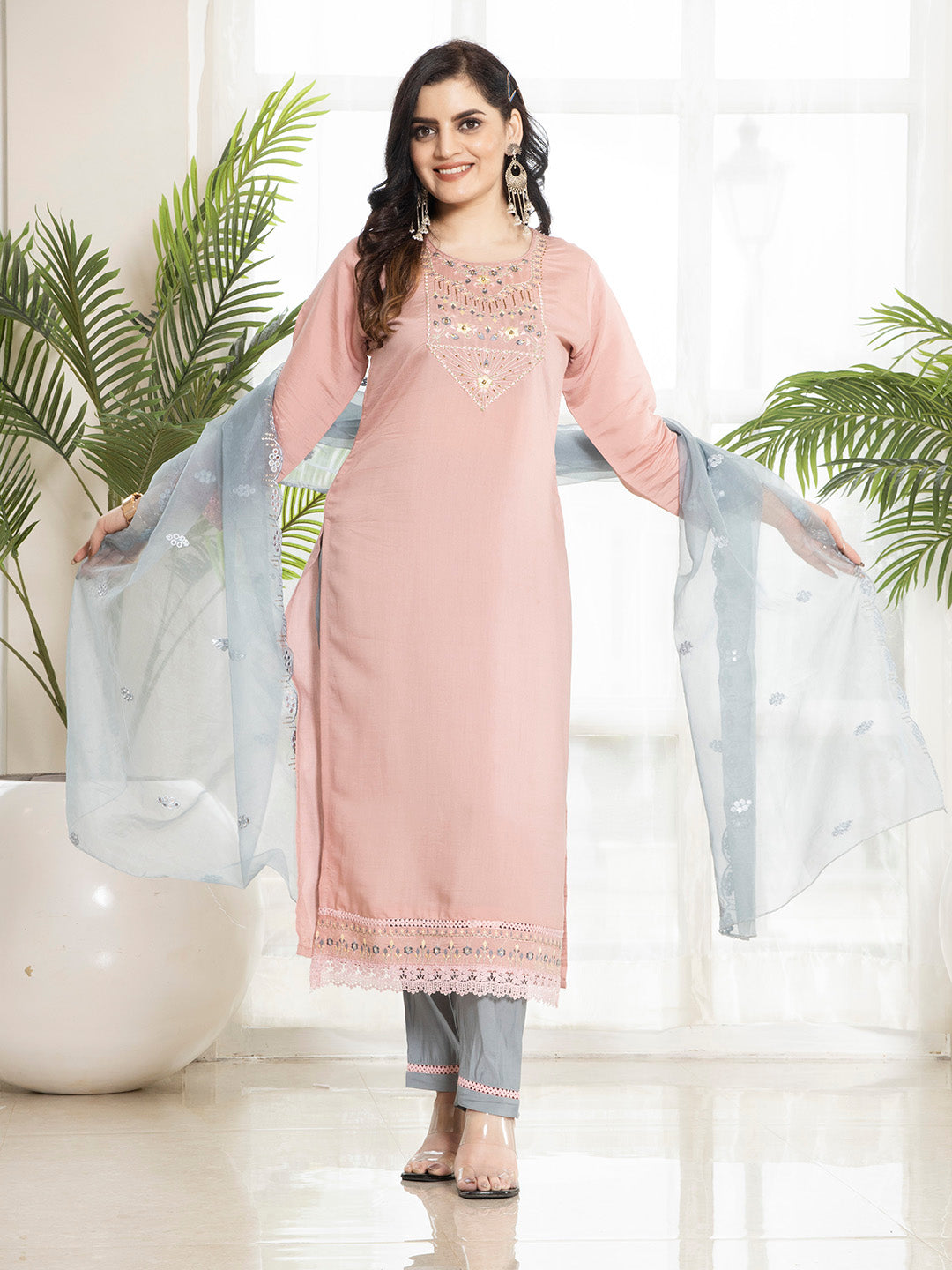 Multicolor Chanderi Silk Embroidered Kurta Set with Dupatta - Laxis