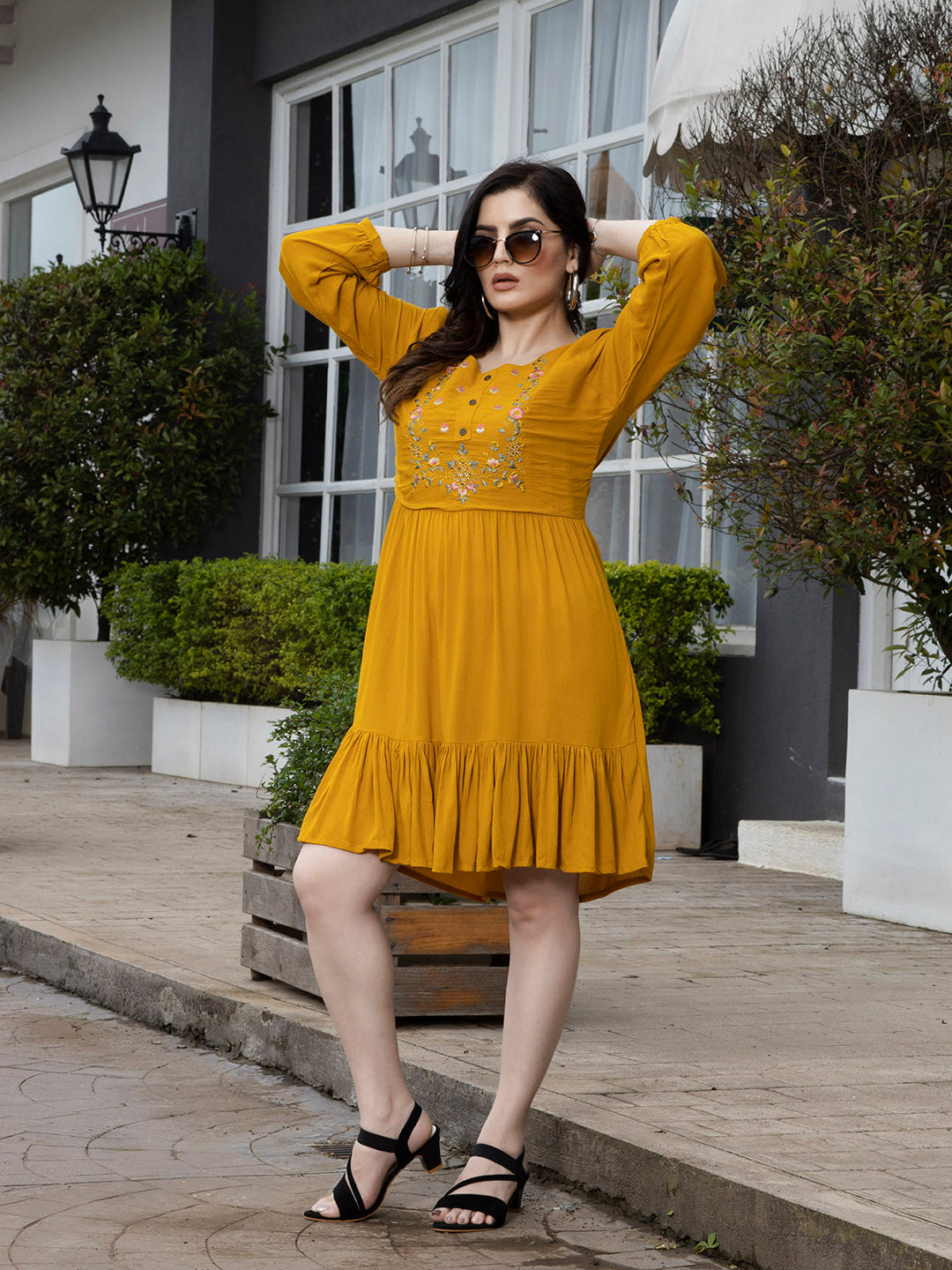 Gold Embroidered Tunic - Viscose Rayon Tunic by Laxis