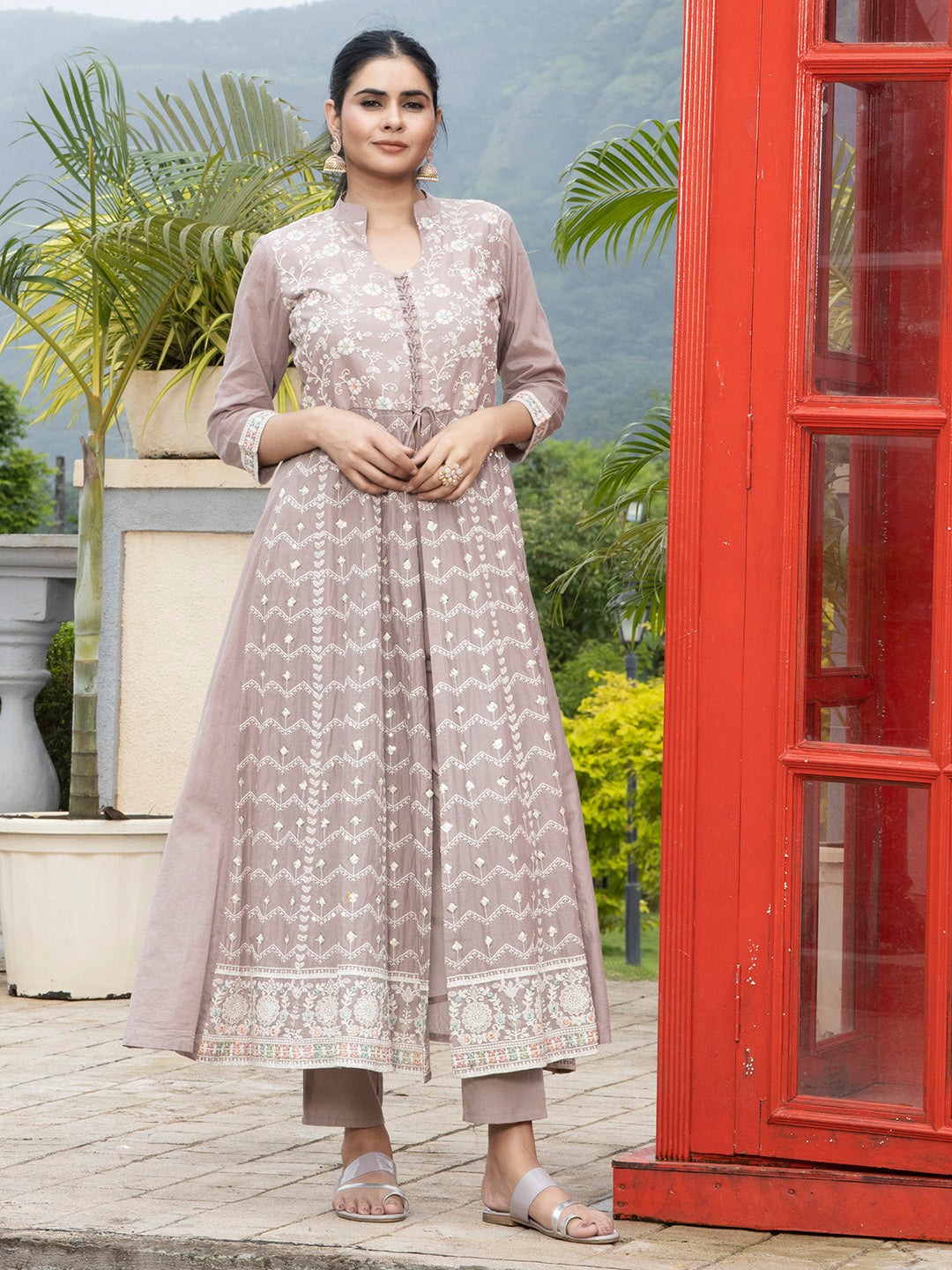 Beige Cotton Kurta Set for Women - Embroidered Ethnic Wear | Laxis