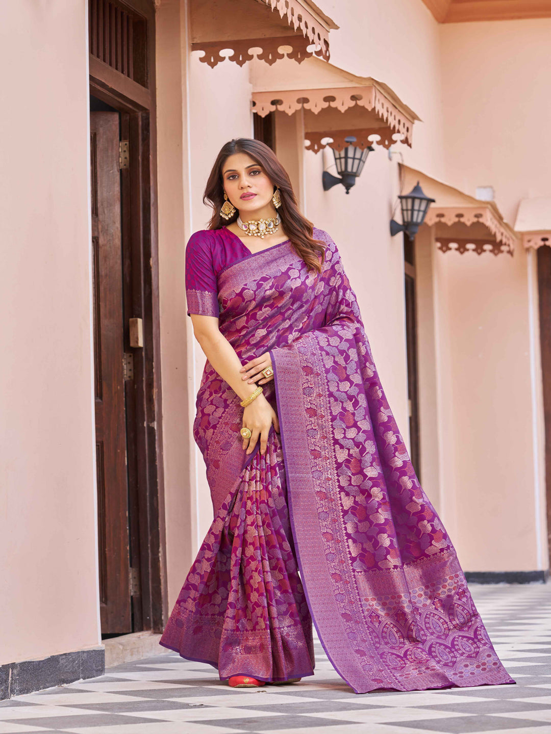 Swornof Womens Kanjivaram Banarasi Silk Saree Patola saree - Purple