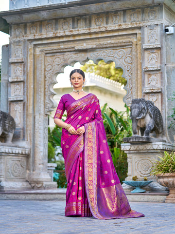 Swornof Womens Kanjivaram Banarasi Silk Saree Patola saree - Purple