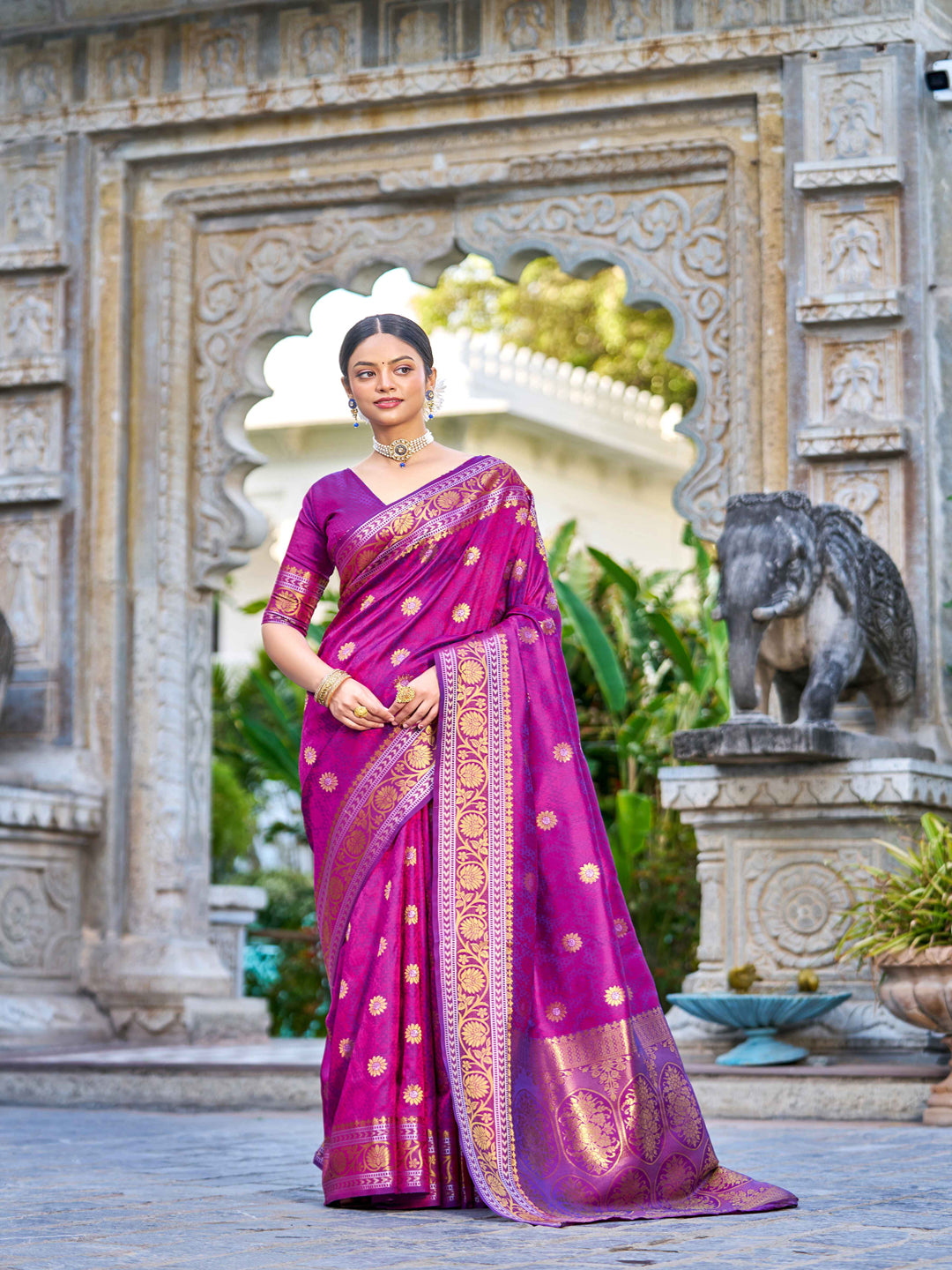 Swornof Womens Kanjivaram Banarasi Silk Saree Patola saree - Purple