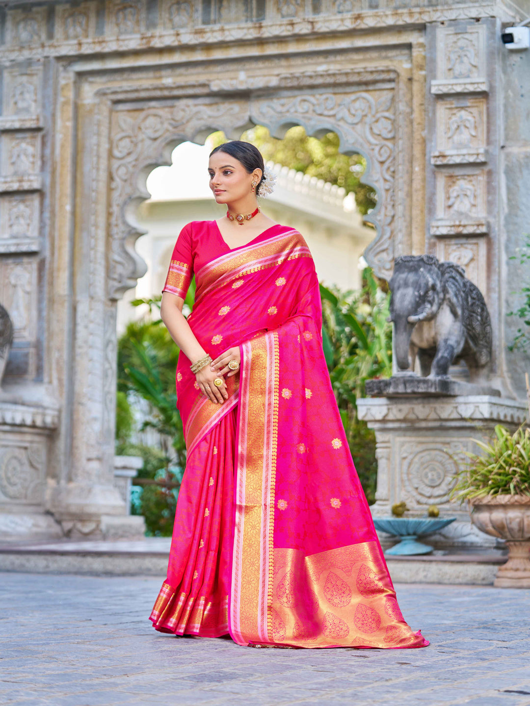 Swornof Womens Kanjivaram Banarasi Silk Saree Patola saree - Pink