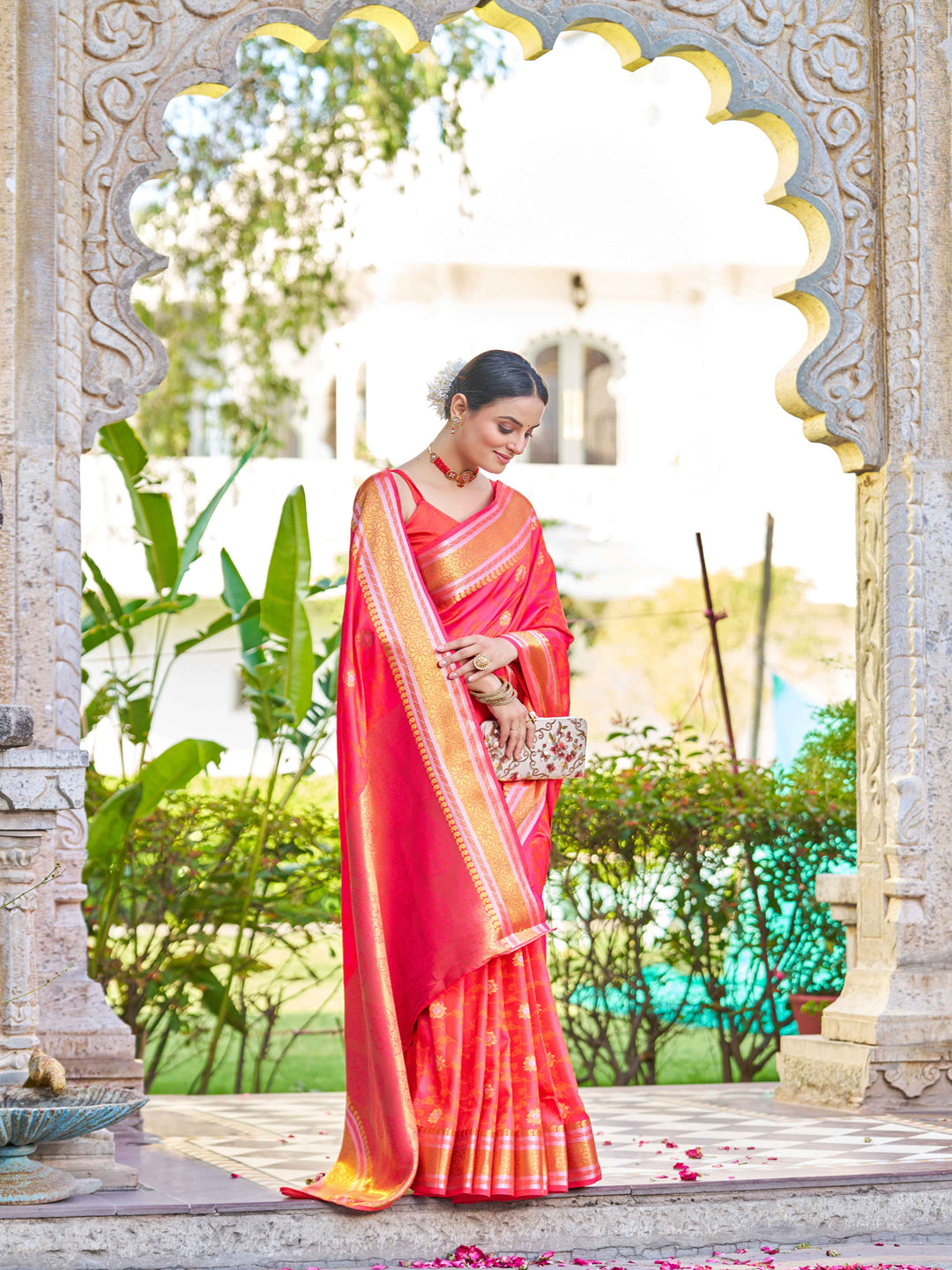 Swornof Womens Kanjivaram Banarasi Silk Saree Patola saree - Orange