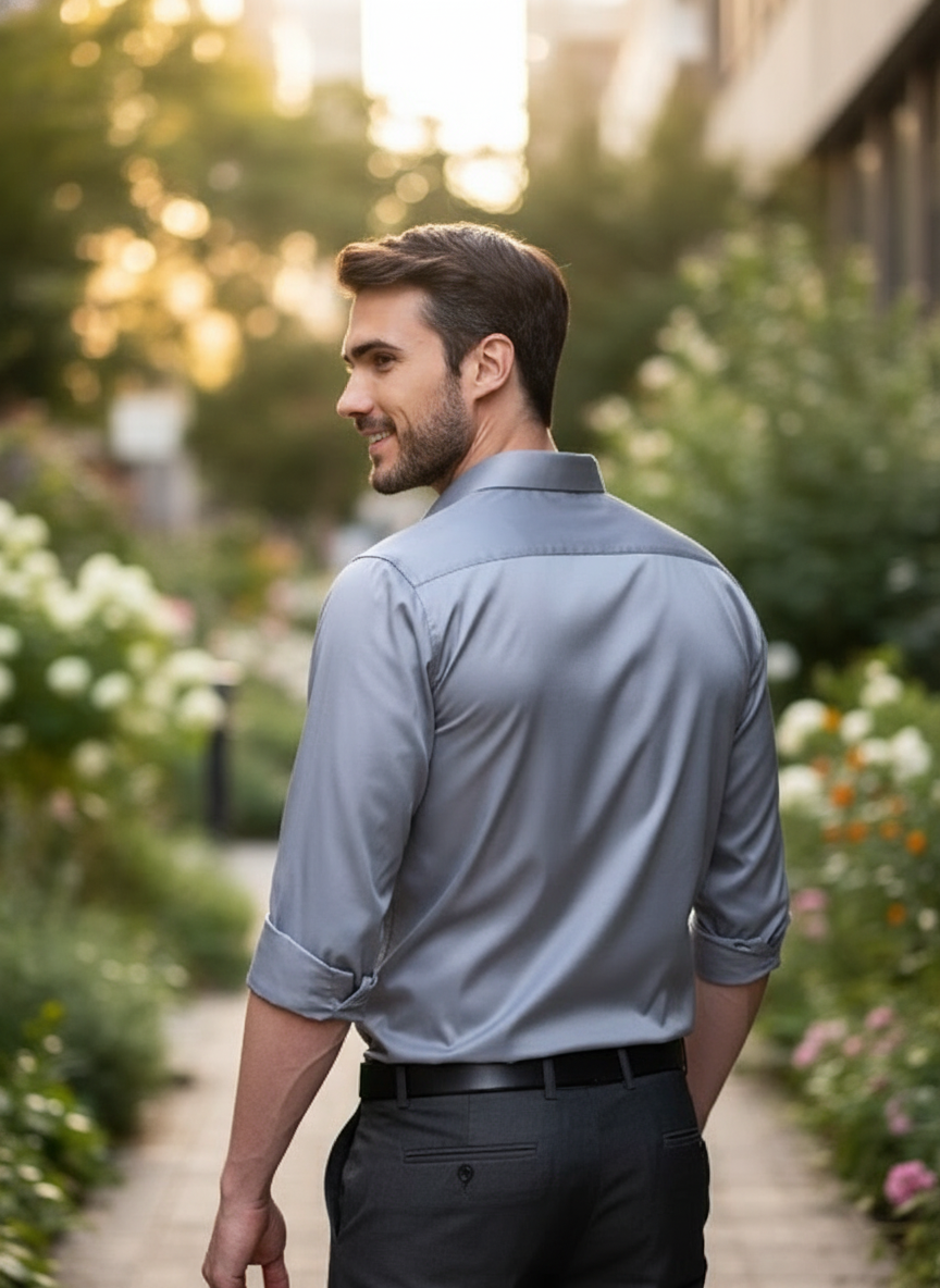 Mens Satin Grey Casual Wear Shirt