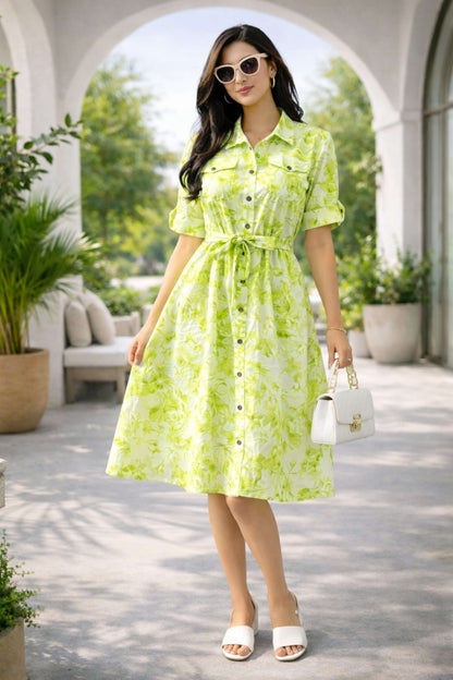 Women Shirt Light Green Knee Length Dress